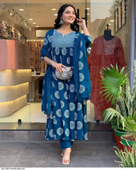 Geometric Printed Viscose A-Line Kurta With Palazzos And Dupatta