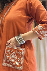 Orange Kurta And Palazzo Set With Embroidered Cotton | Cord-Set