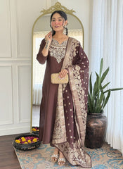 Elegant Solid Embroidered Kurta Set for Women – Festive Wear with Dupatta