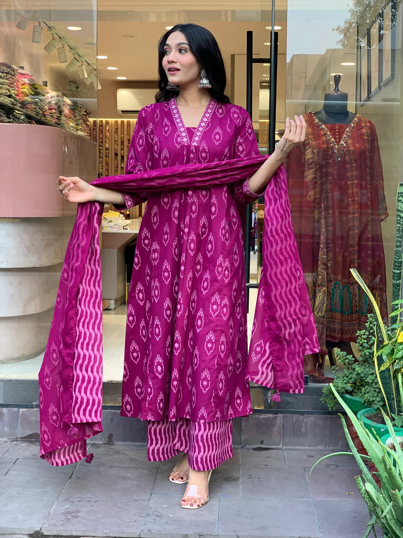Viscose rayon festival wear kurta pant dupatta set