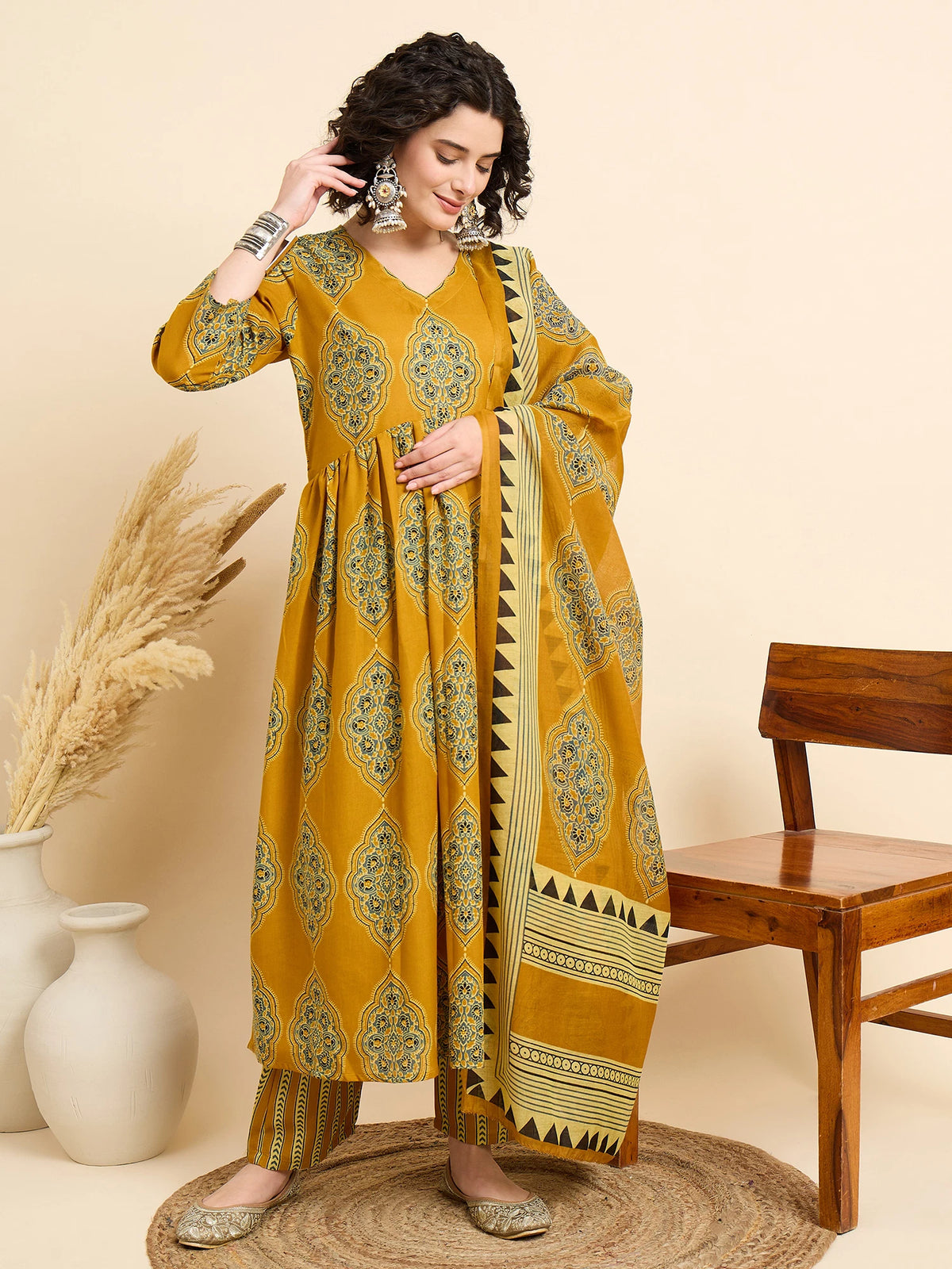 Rayon Printed Casual Wear Kurti Bottom With Dupatta