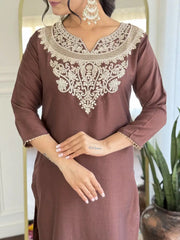 Elegant Solid Embroidered Kurta Set for Women – Festive Wear with Dupatta