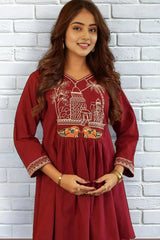 Maroon A-line Embroidery Kurta with Palazzo | Cord-Set