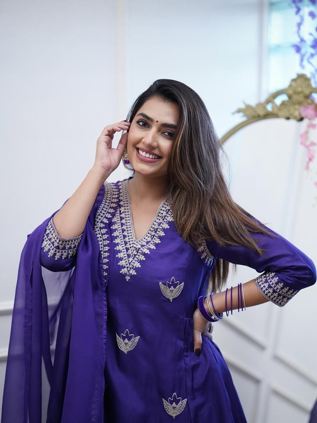 Blue Embroidered Chanderi Salwar Kameez With Dupatta