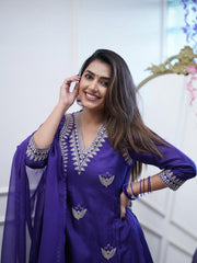 Blue Embroidered Chanderi Salwar Kameez With Dupatta