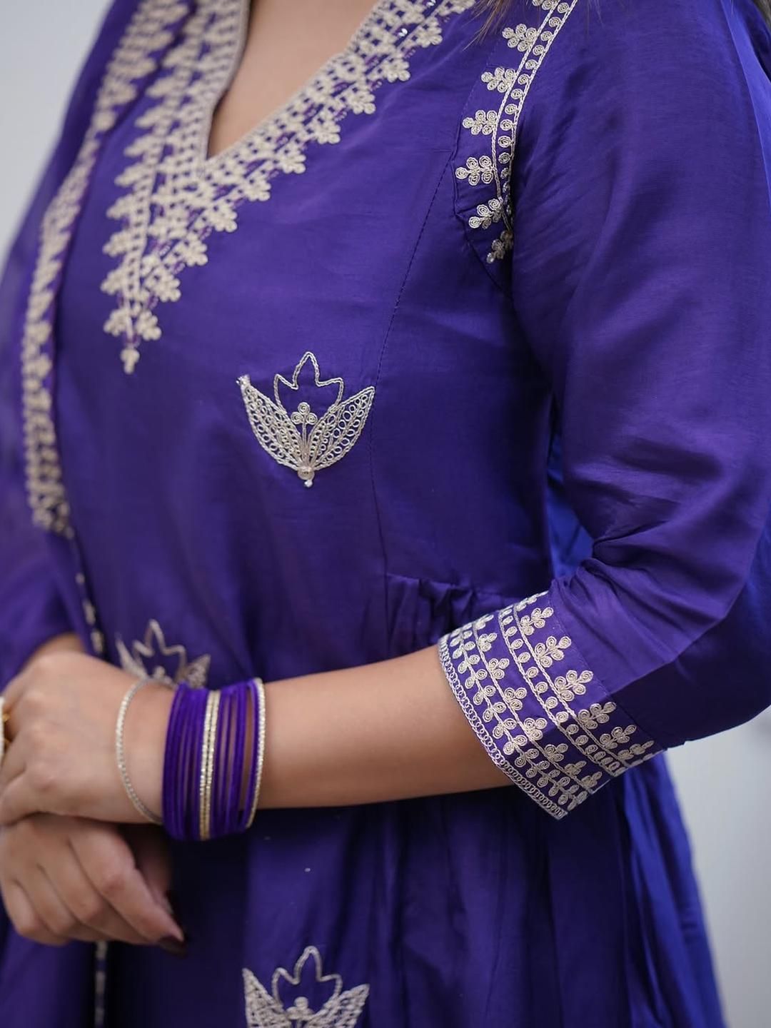 Blue Embroidered Chanderi Salwar Kameez With Dupatta