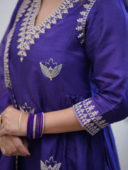 Blue Embroidered Chanderi Salwar Kameez With Dupatta