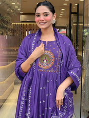 Women Ethnic Motifs Printed Tiered Thread Work Kurta with Trousers & Dupatta