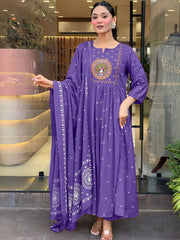 Women Ethnic Motifs Printed Tiered Thread Work Kurta with Trousers & Dupatta