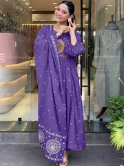 Women Ethnic Motifs Printed Tiered Thread Work Kurta with Trousers & Dupatta