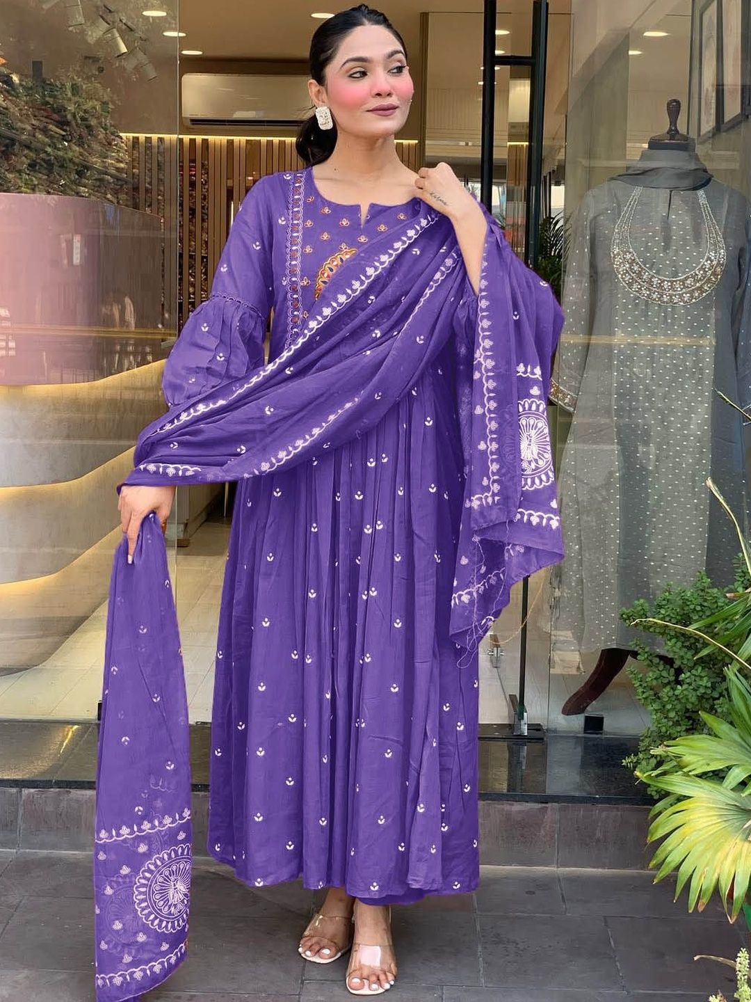 Women Ethnic Motifs Printed Tiered Thread Work Kurta with Trousers & Dupatta