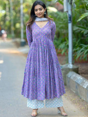 Stylish Women Printed Anarkali Kurta and Pant Set with Dupatta