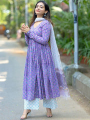 Stylish Women Printed Anarkali Kurta and Pant Set with Dupatta