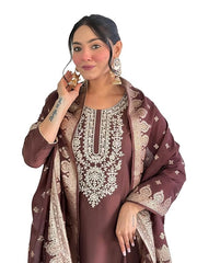 Designer Women’s Embroidered Suit with Dupatta | Premium Pure Silk Ethnic Party Outfit