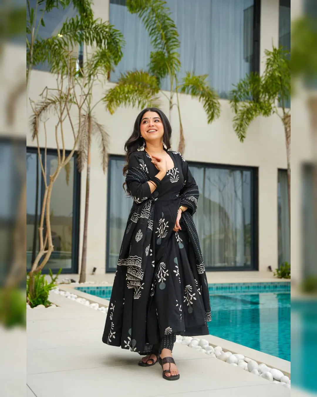 Black Anarkali Cotton Suit Set