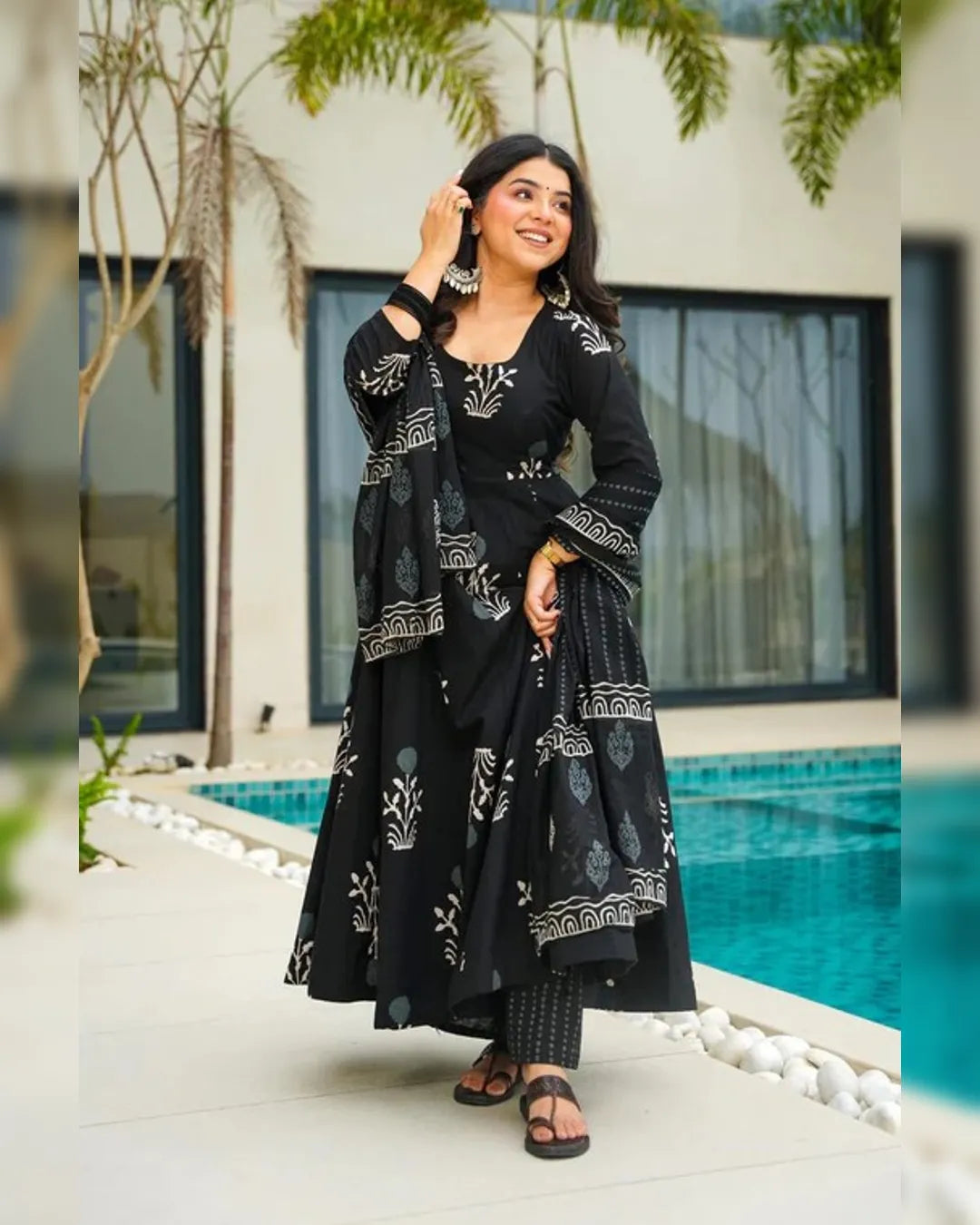 Black Anarkali Cotton Suit Set