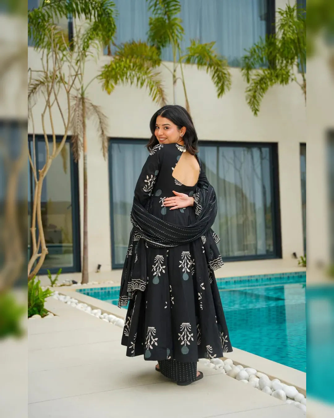 Black Anarkali Cotton Suit Set