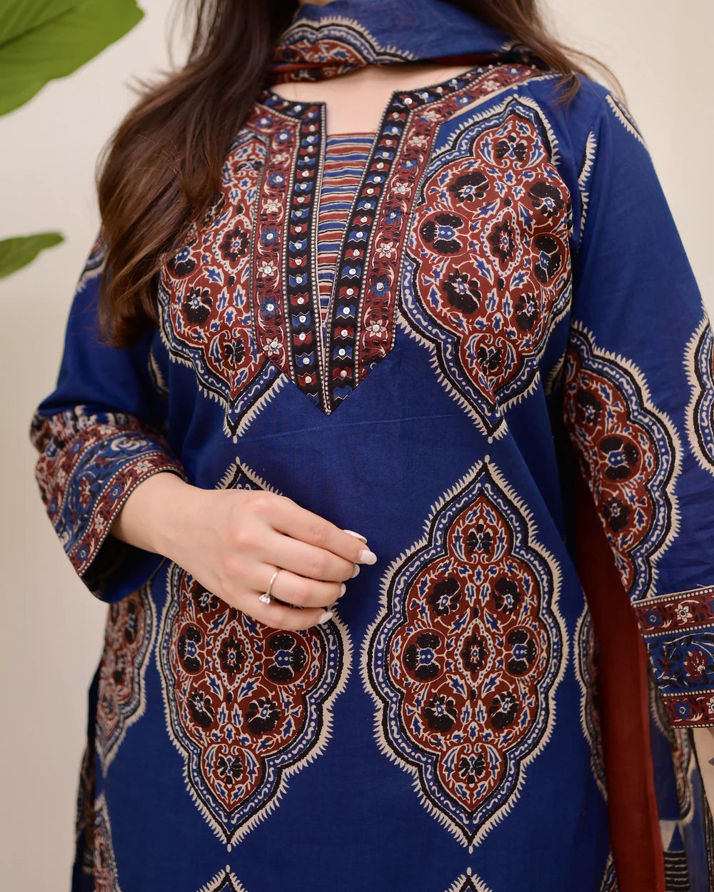 Women Viscose Printed Kurta and Pant Set with Dupatta | Ajrak Prints