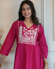 Magenta Embroidered Cotton Cord-Set
